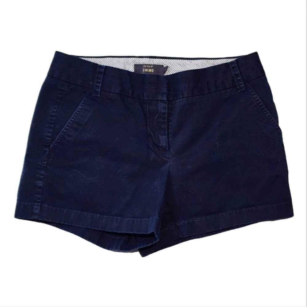 J. Crew Chino Size 4 Dark Blue Cotton Midrise Shorts Clasp Zip Closure